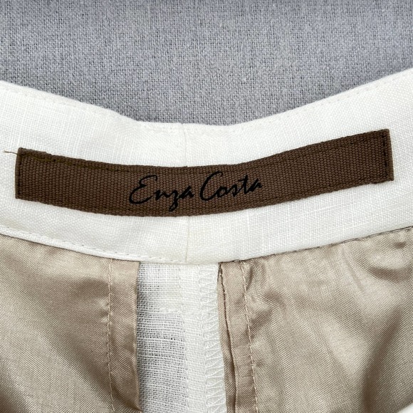 ENZA COSTA Tapered Pleated Pant Womens 25 White Linen Trouser Undyed High Waist - Picture 9 of 16
